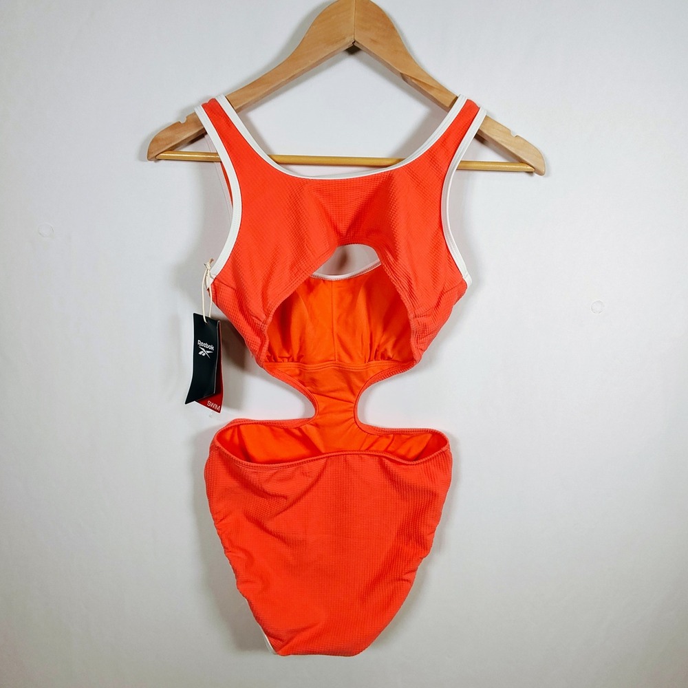 Reebok Womens One Piece Swimsuit Red Binding Side Cut Outs J420510 Small NEW - Picture 6 of 7